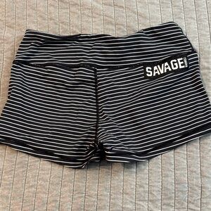Savage Barbell Women's Black and White Striped Athletic Shorts